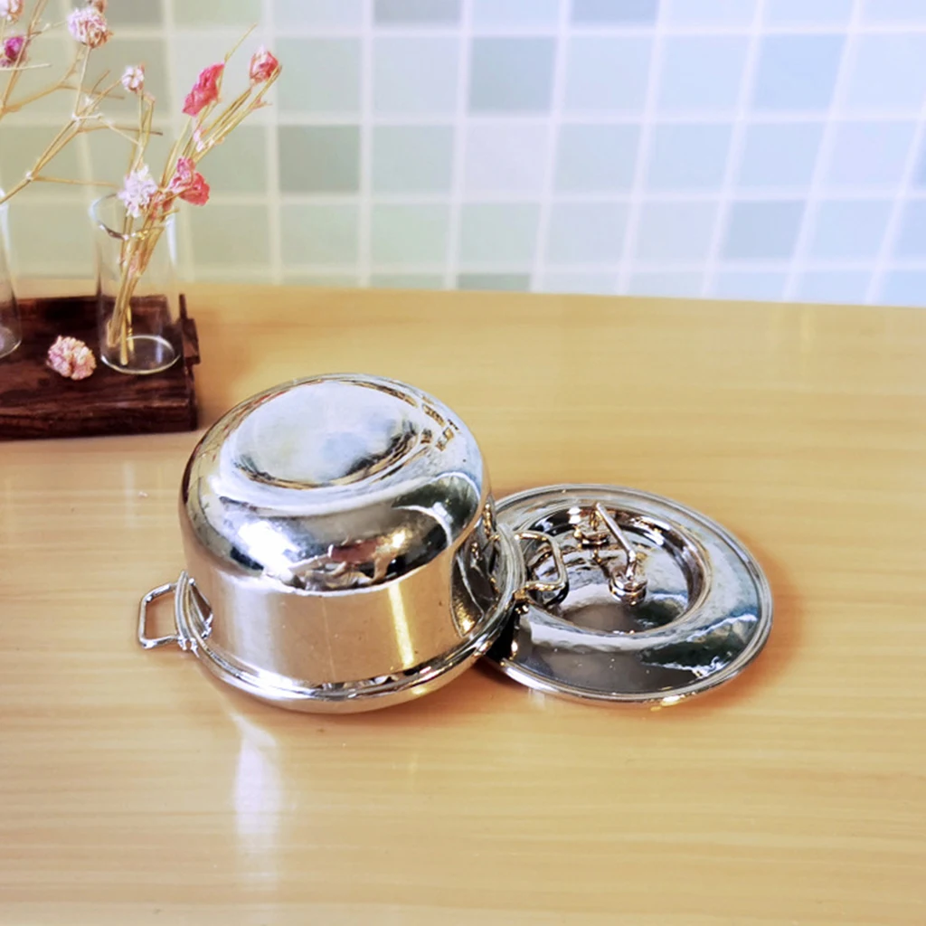 Mini Zinc Alloy Soup Pot Kitchen Cookware Dollhouse Furniture Ornament Decor 