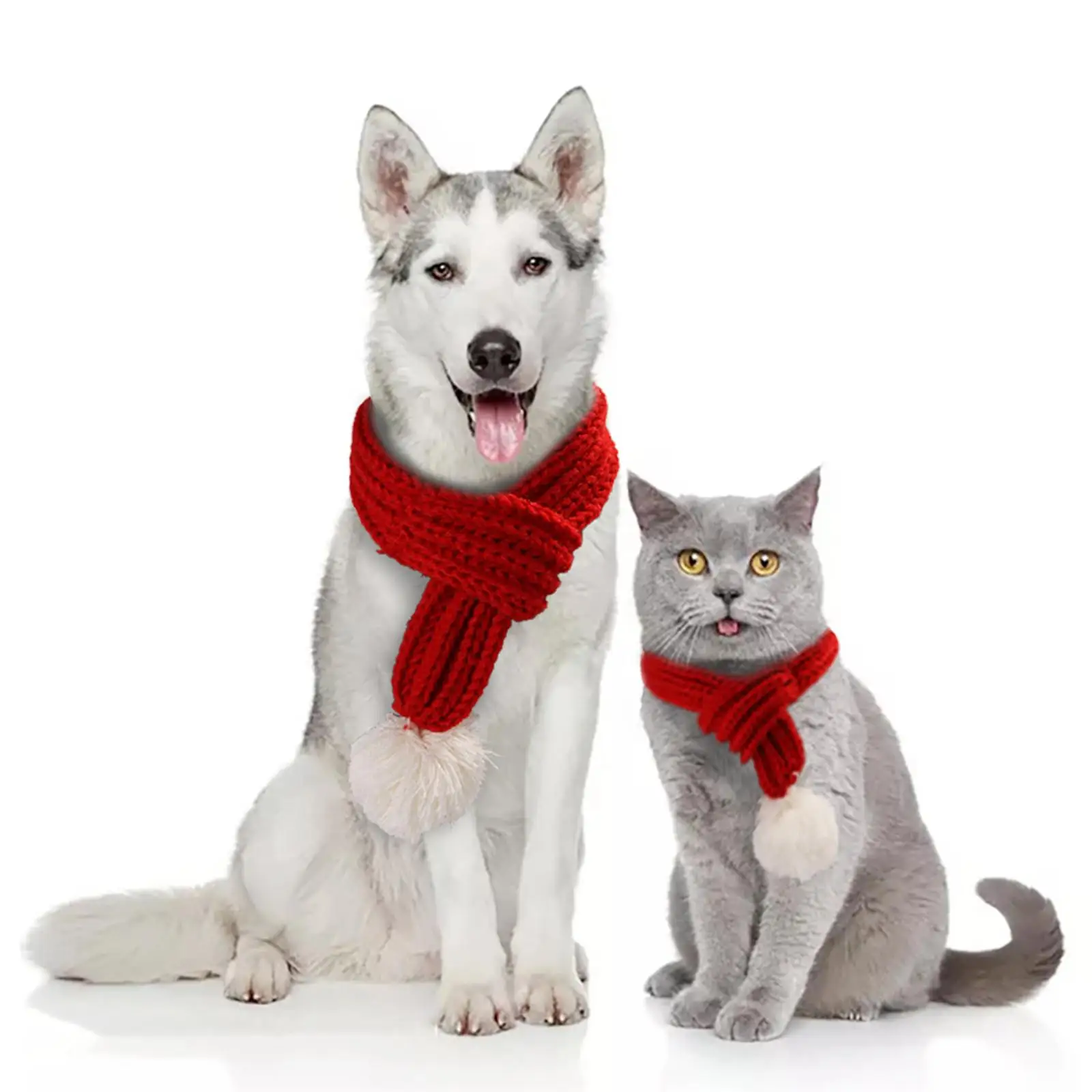 2Pcs Winter Pet Scarf Knit Pet Supplies Neckerchief Dog Costume Collar Cat Xmas