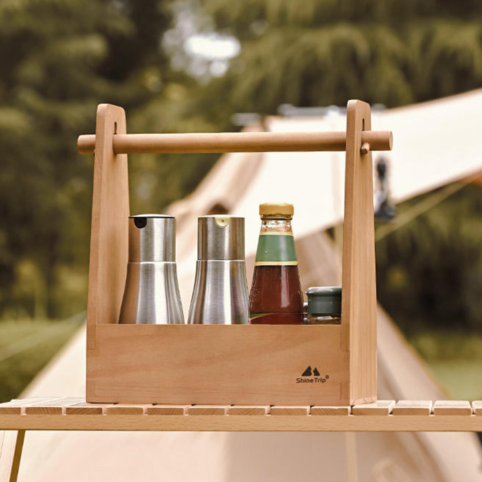 Outdoor Seasoning Box Protabel Pine Wood Retro Card Slot Handle Detachable Camping Picnic Home Storage Box Roll Paper Holder