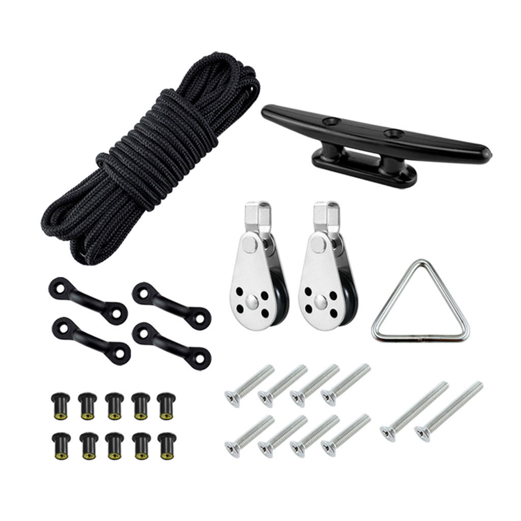 Canoe   Anchor   Trolley   Kit   Kayak   System   Pulley   w /  30ft   Rope  