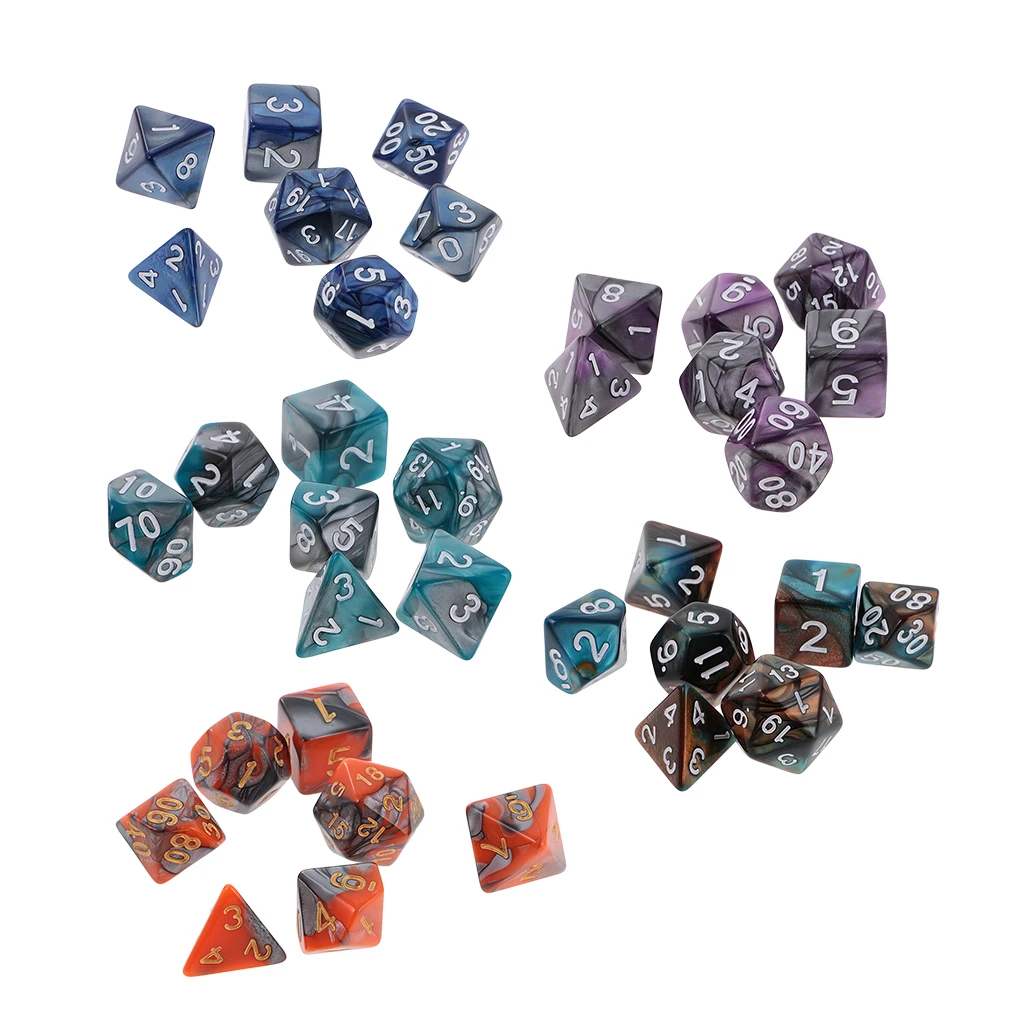 35PCS Polyhedral Dice D20 D12 D10 D8 D6 D4 for Dungeons and Dragons RPG MTG 