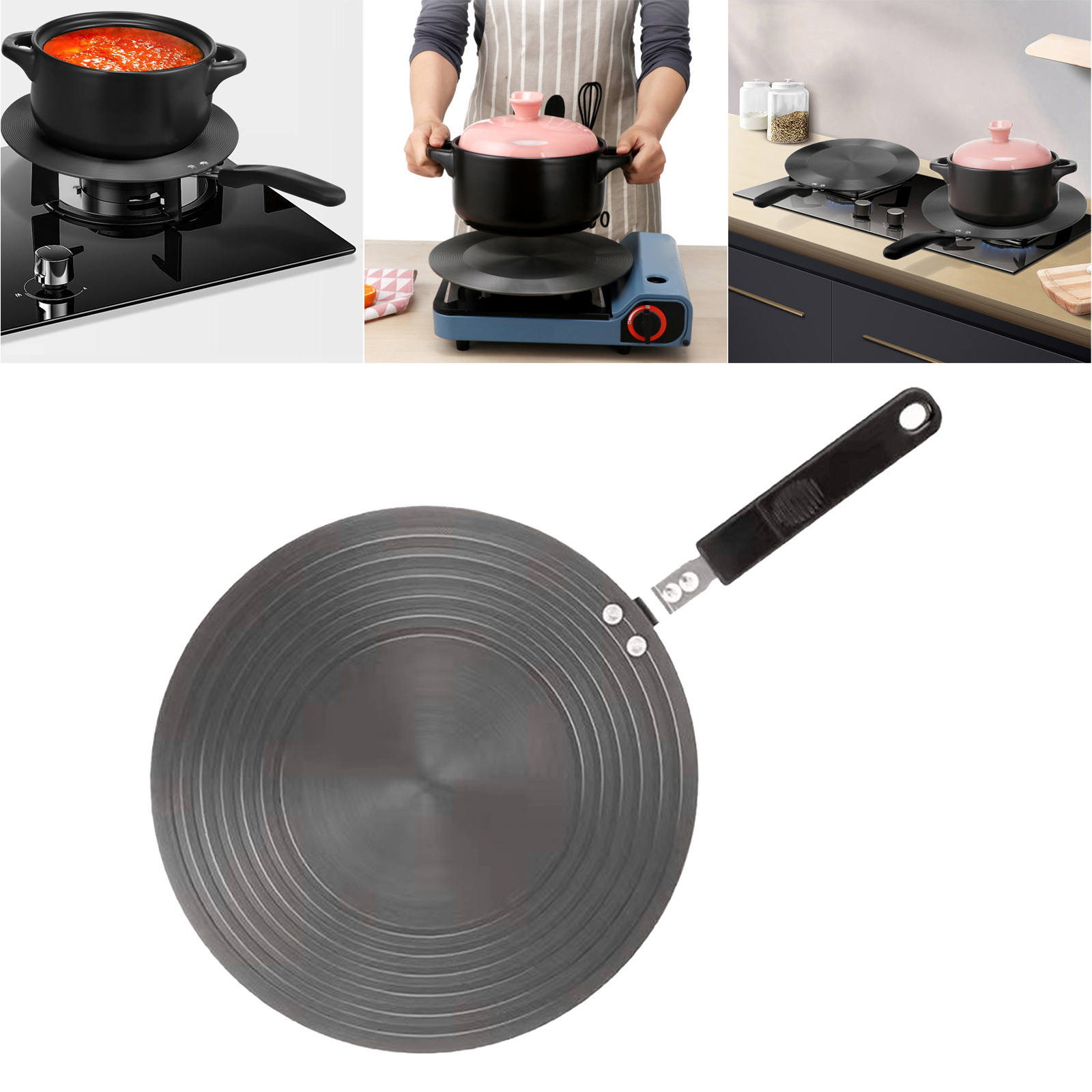 24/26/28cm Heat Diffuser Plate Induction Adapter Plate with Handle Heat Diffuser Converter for Electric Gas Stove Home Kitchen