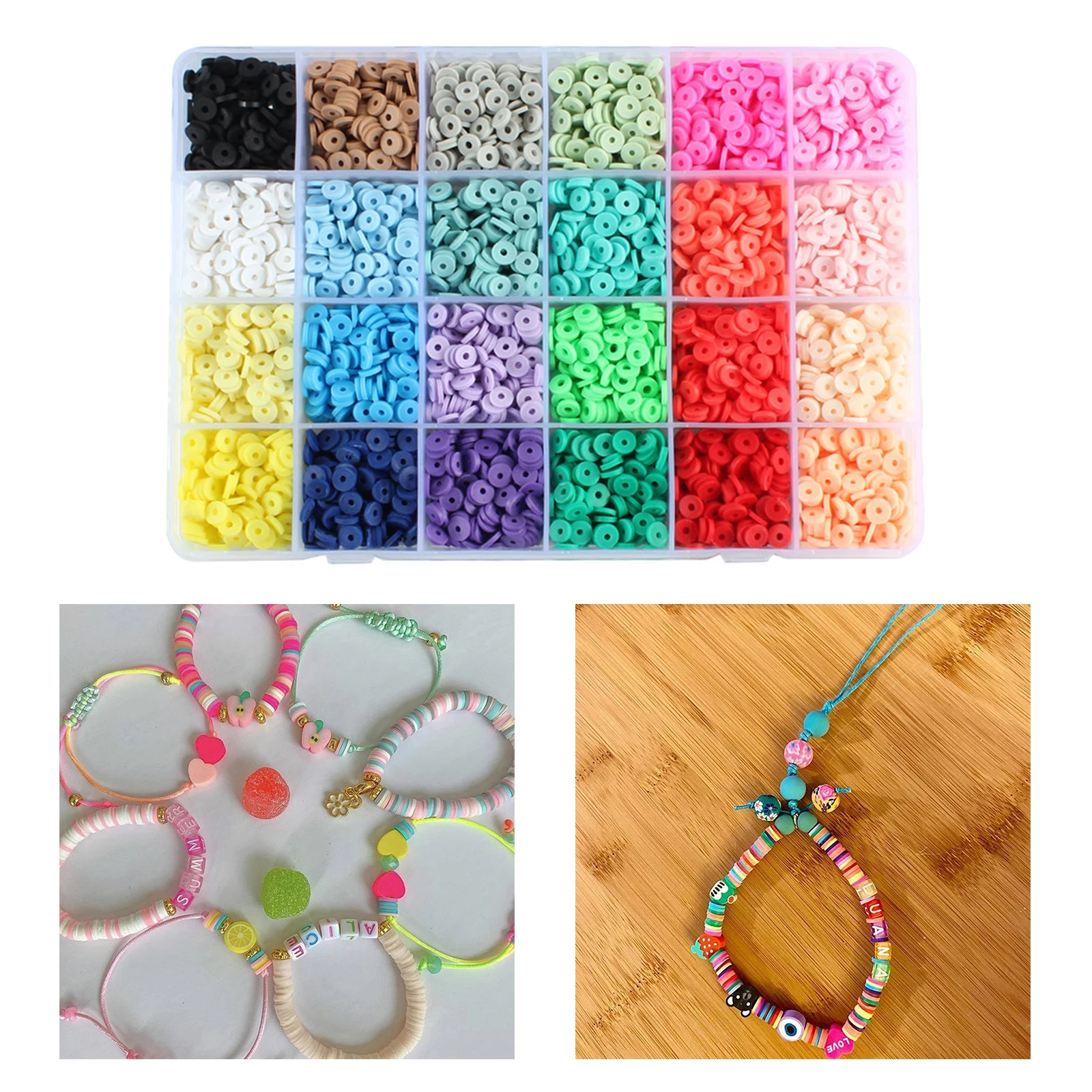 4800 Pieces 24 Colors Polymer Clay Beads Handmade Craft Beads Flat Round Spacer