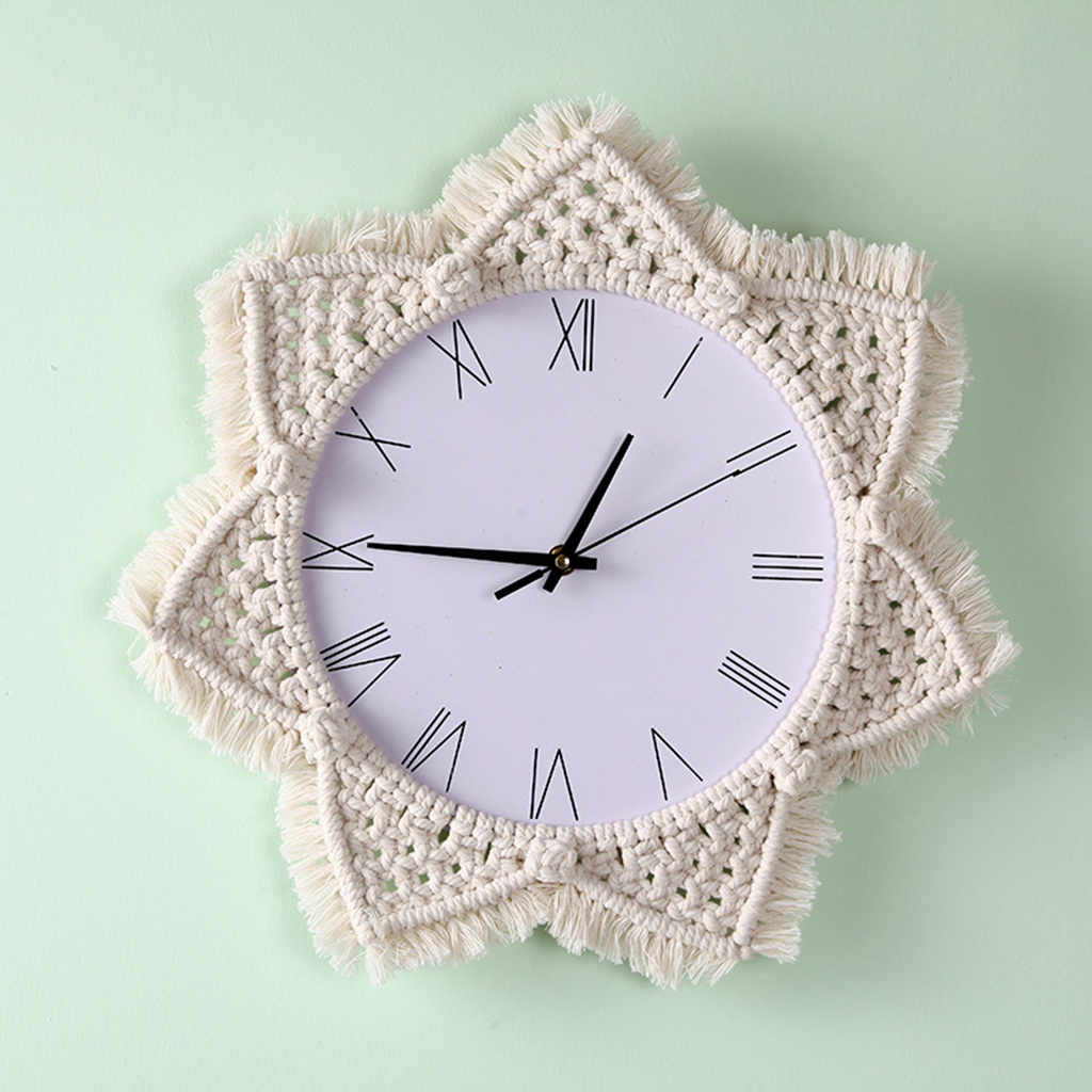 Home Hanging Wall Clock Macrame Rope Woven Non Ticking Quartz Clocks Decors
