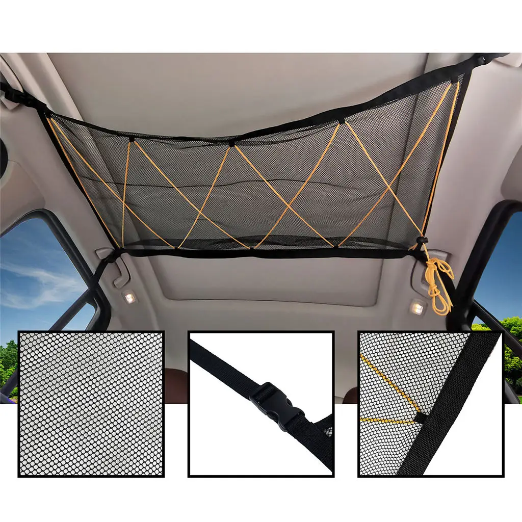 1 Piece 90x65cm Stretchable Car Roof Ceiling Pocket Mesh Bag Pouch for Jeep Van SUV