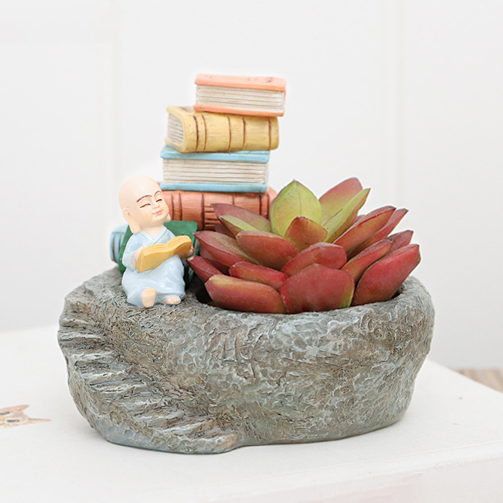 Flower Pots, Little Monk Resin Plant Pots Desktop Monk Planters Plant Succulent Pot Indoor Plants Cactus for Home Office Indoor