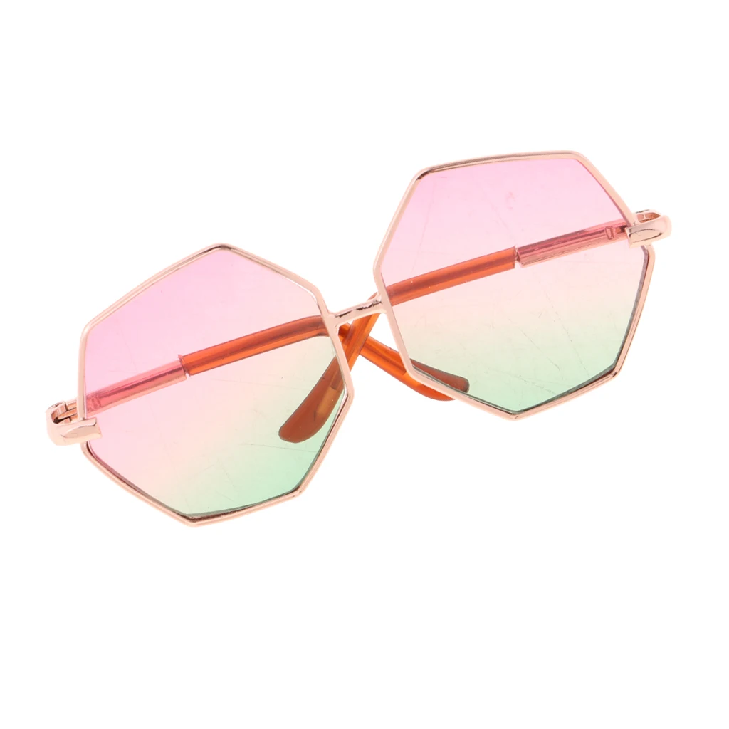 Doll Accessories Metal Frame Hexagon Glasses Sunglasses for 1/6 Blythe Dolls Pink & Green