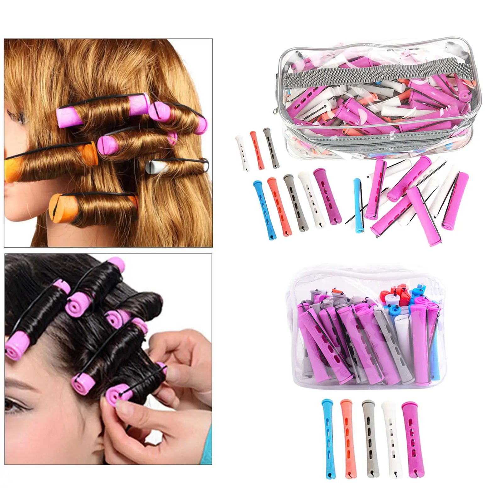 Hair Rollers with Rubber Band Small Medium Large Size No Heat Perm Rods Perming Curlers Curly Wavy Rod for Long Short Hair Set