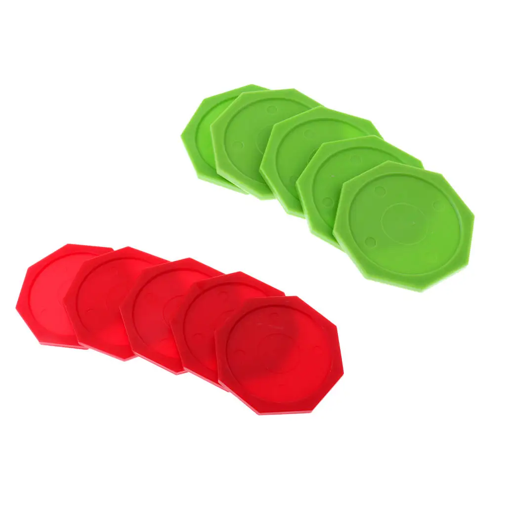 5 Pieces 63mm Air Hockey Pucks (Octagon) For Full Size Air Hockey Tables - Red / Green