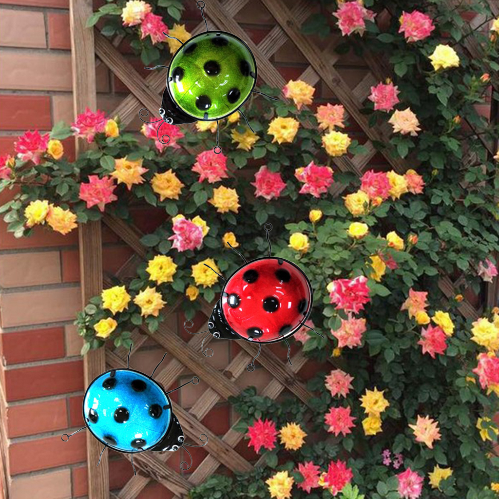 3x Metal Wall Art Decor Patio Sculpture Fences Trees Ladybird Decoration