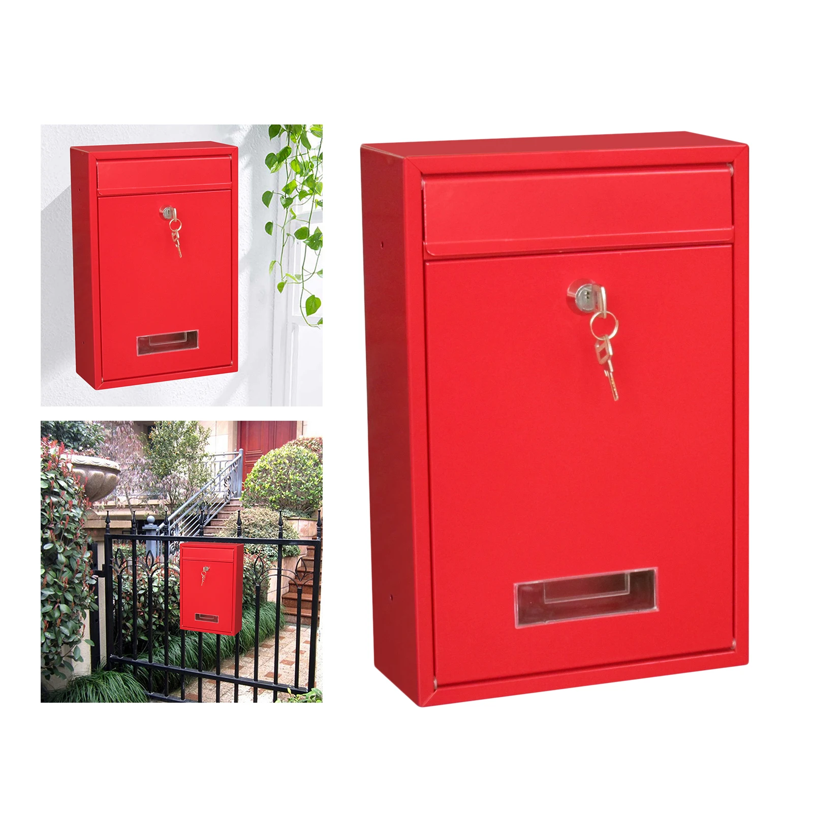 Metal Mailbox Vertical Rustproof Post Case Secure Mail Box 2 Keys Drop Box