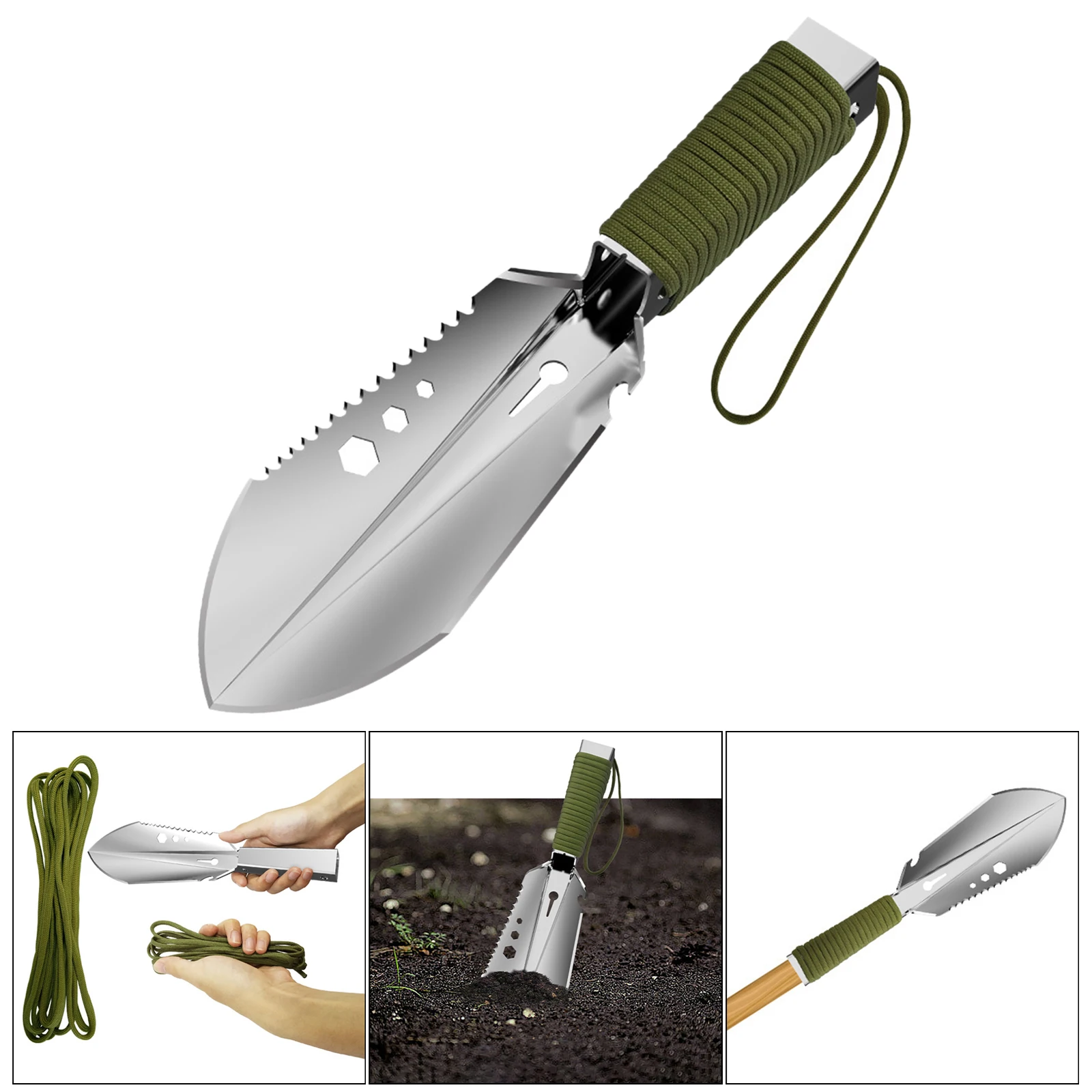 Stainless Steel Garden Shovel Spade Multi Tool Weeder With Sawtooth Hex Wrench Digging Trowel Knife Spear Gardening Tool