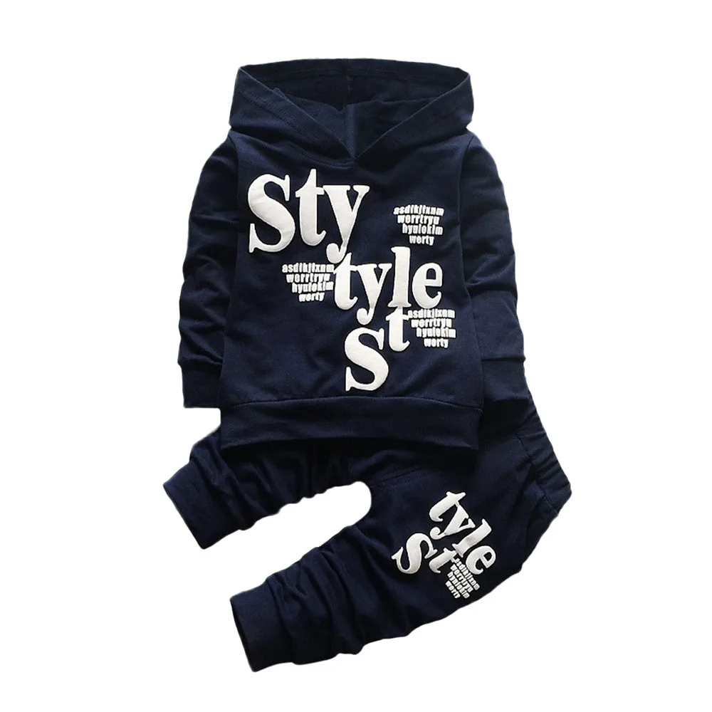 Style Letter Print Toddler Baby Boys Hoodie and Pants Tracksuit