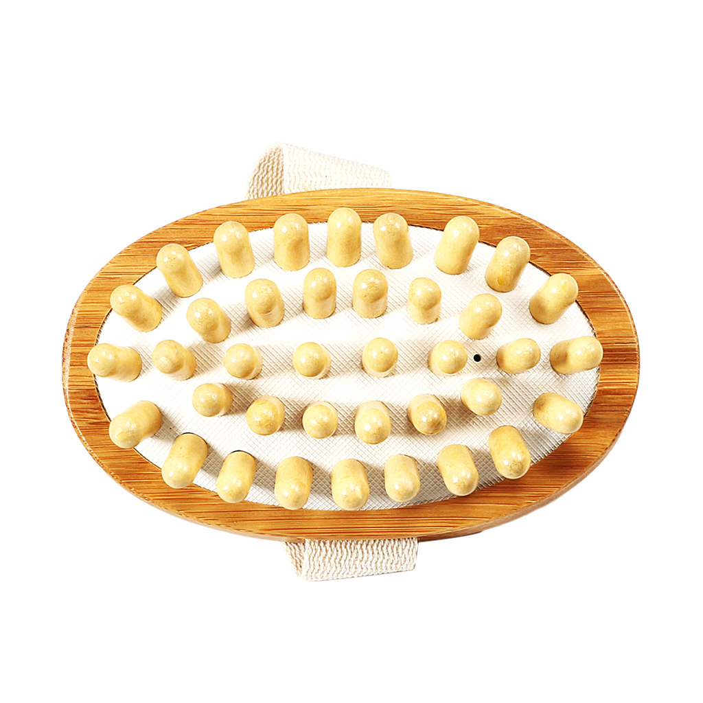 Natural Wood Anti Cellulite Massage Brush Fat Remover Massager w/ Hand Strap