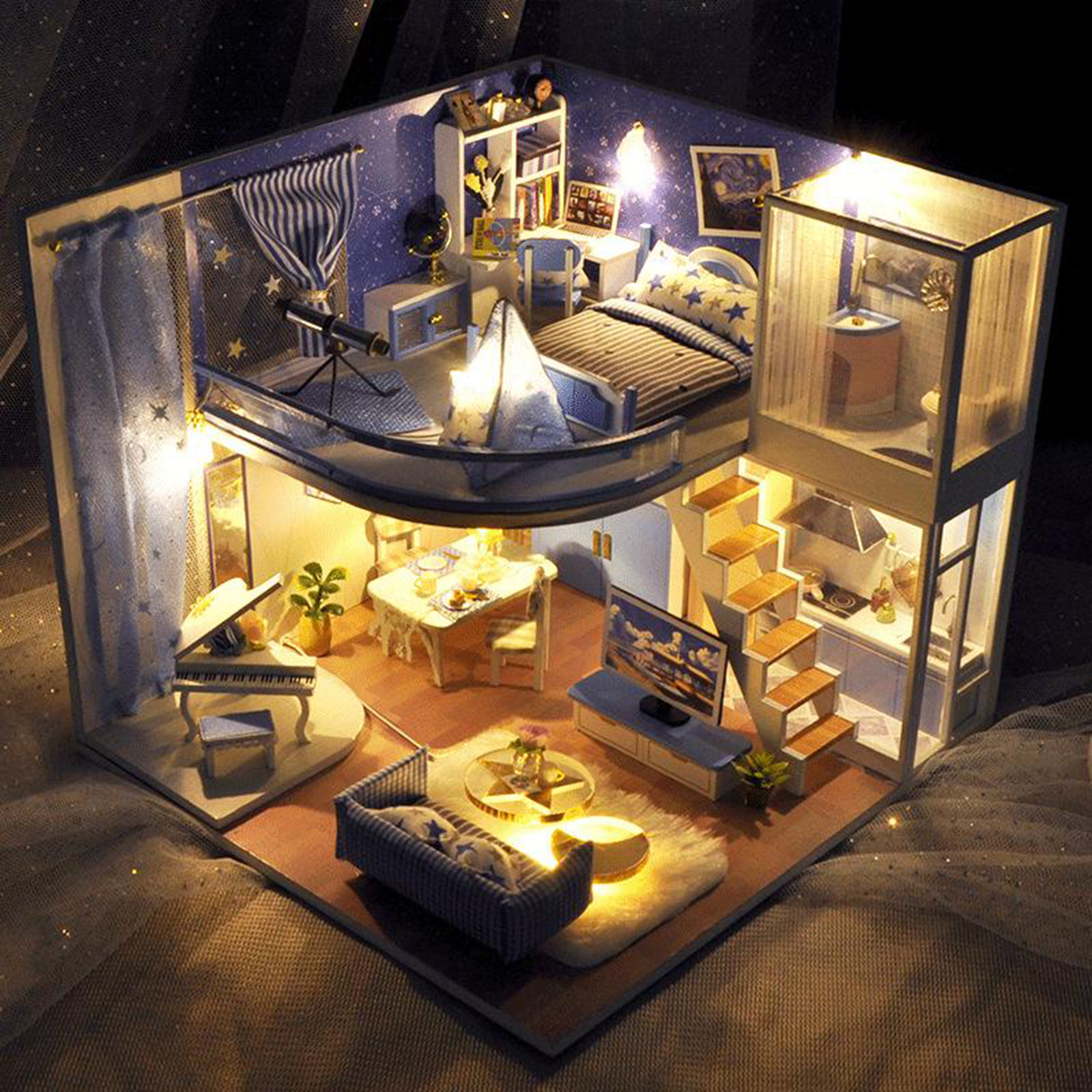 Self Assembled Dollhouse Furniture Building Cottage House Dustproof Cover