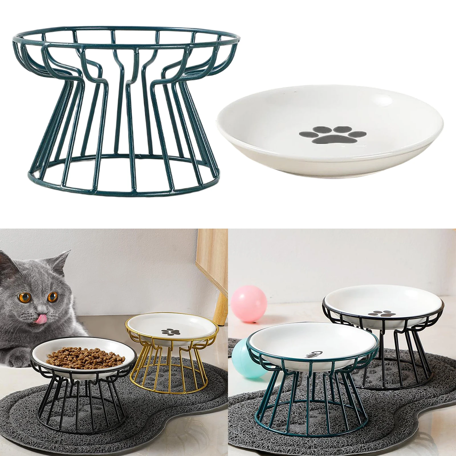 Ceramic Pet Bowl Iron Holder Shelf Stand Pet Single Bowl Feeding Food Bowls for Cat Dog