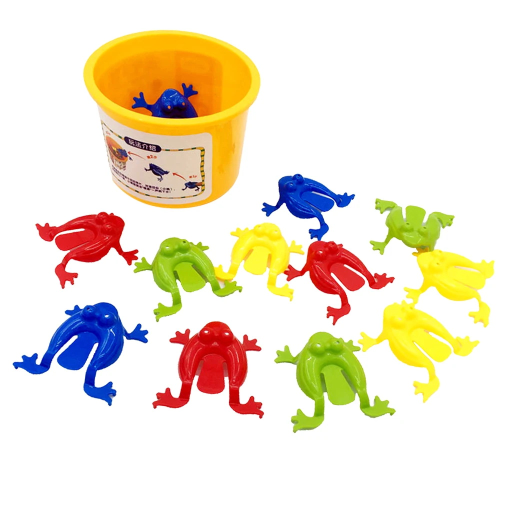 12pieces Assorted Jumping Frog Toy With Bucket  Game Kids Party Favors