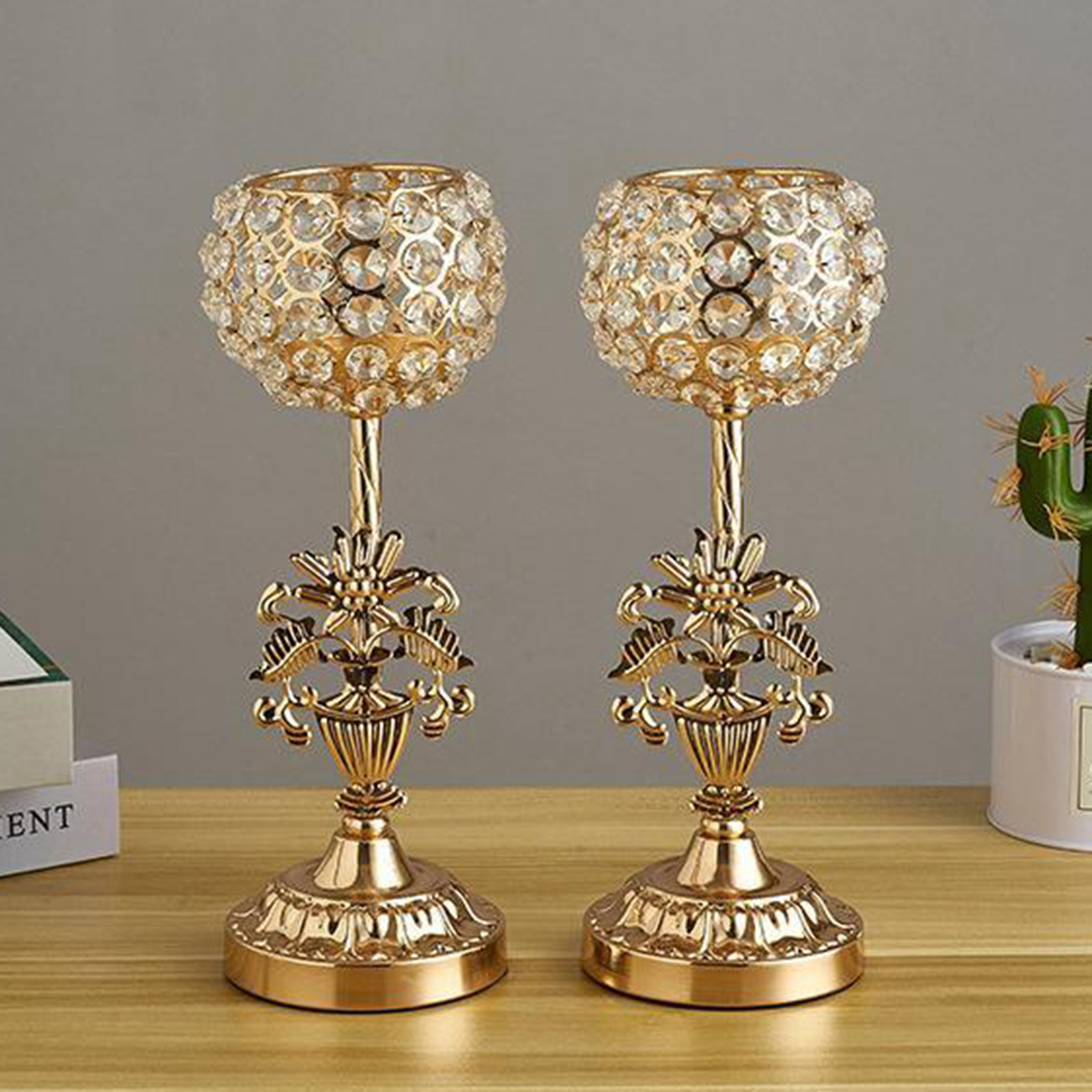 2x Gold Crystal Candlestick Candle Holder Candelabra Wedding Decor Metal