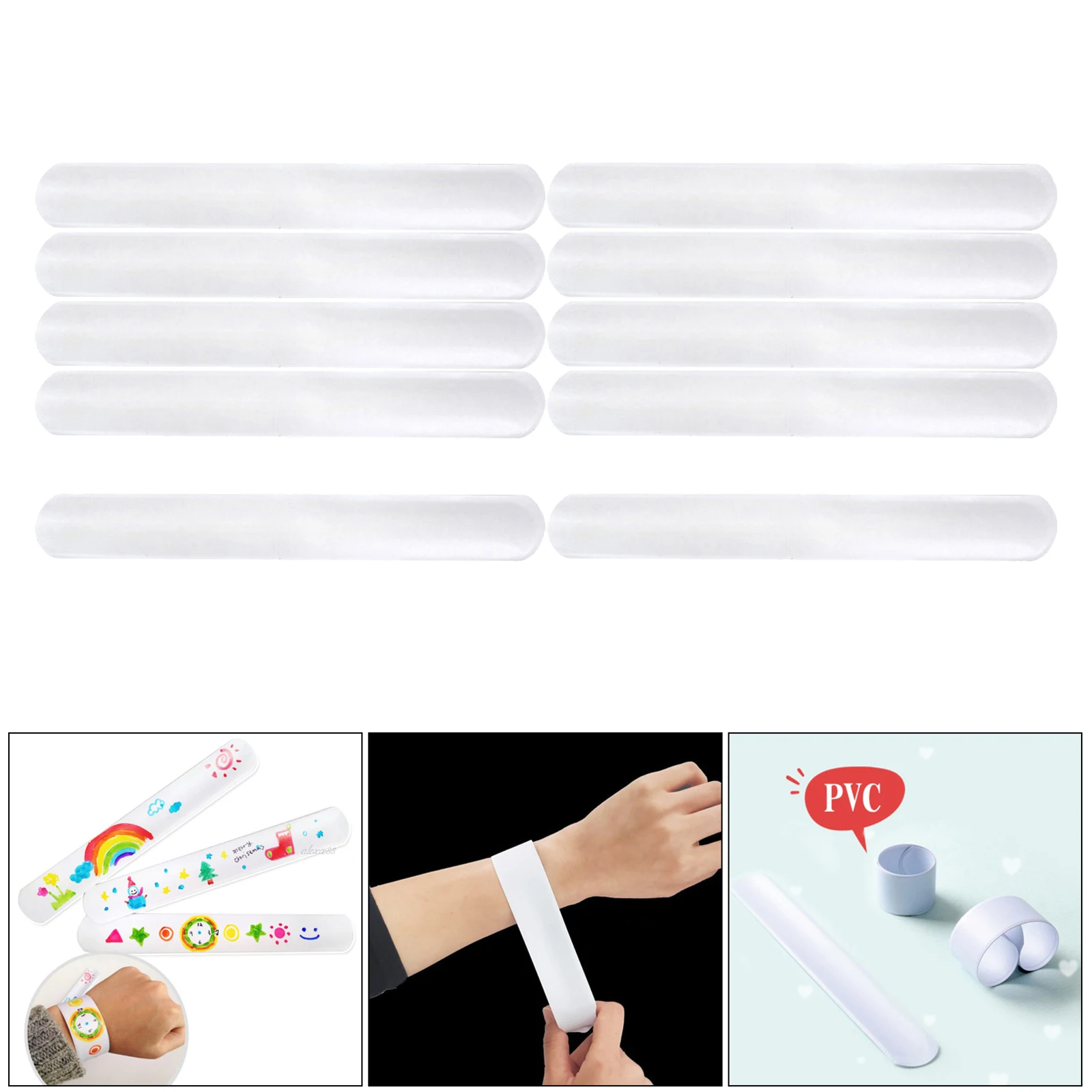 10 Pack White Slap Bracelet Band Painting Pat for Kids DIY Gift Supplies