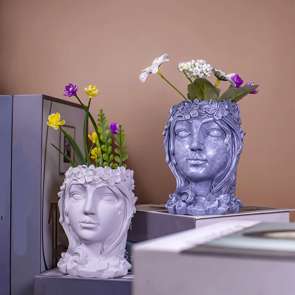 Goddess Face Head Planter Sculpture Cactus Herb Pot Home Decor Bedroom Bar Crafts Art Plant Flowerpot