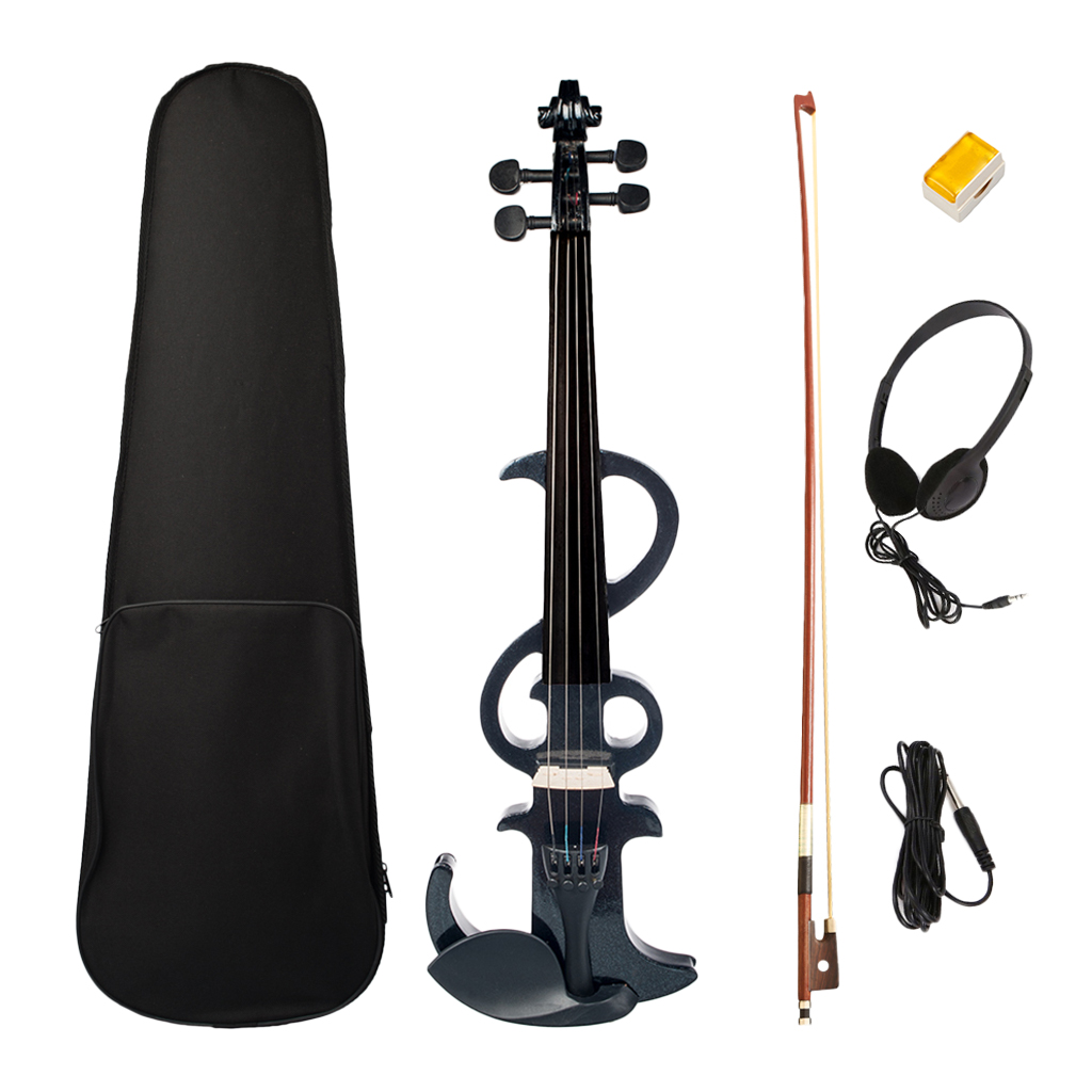 Full Size Electric/Silent Violin Fiddle Kit with Violins Accessories Set for Violinist(Black)