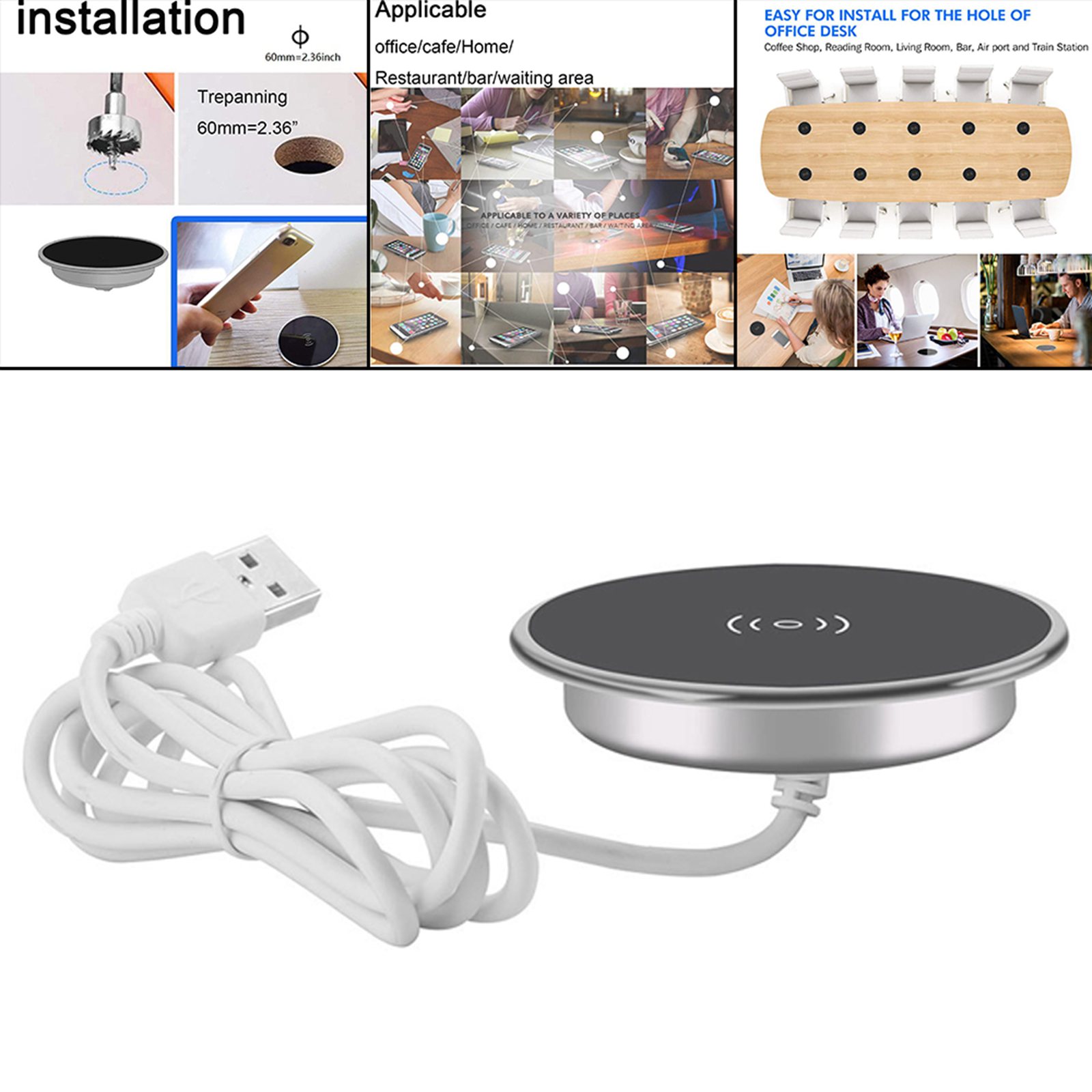 Embedded Wireless Charger Quickly Charge Long-Distance Charging Base for Tables