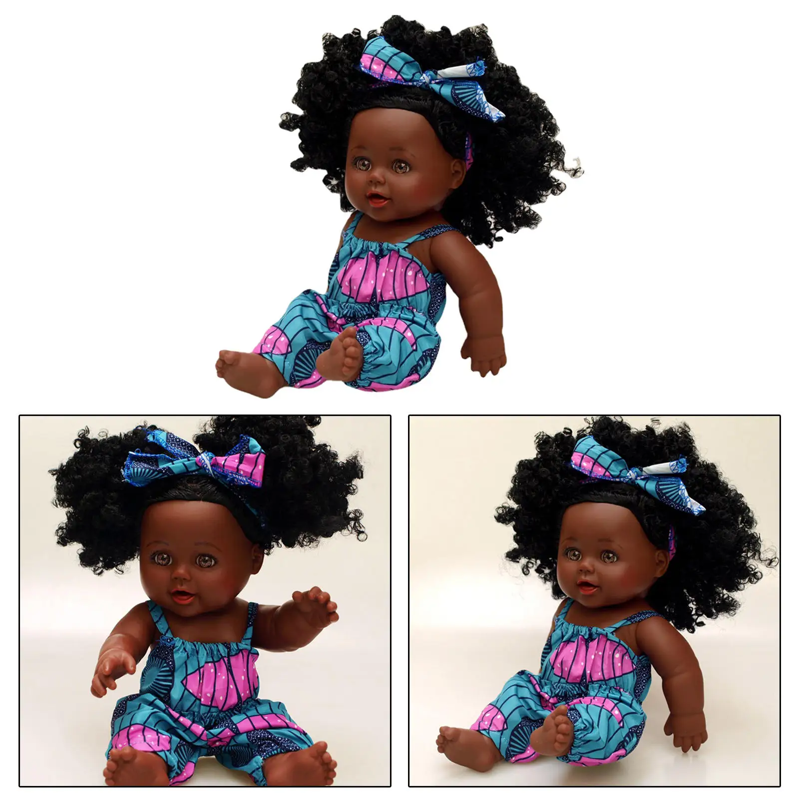 Cute Baby Doll 30Cm African With Clothes Vinyl Baby Doll Curly Hair Diy Realistic Washable African Baby Doll For Infants Kids