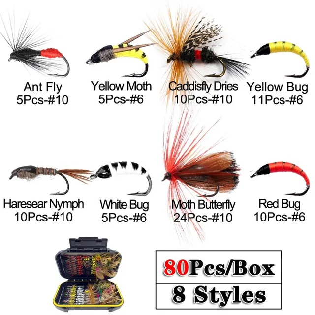 24/50/80/114pcs/box Trout Nymph Fly Fishing Lure Dry/Wet Flies