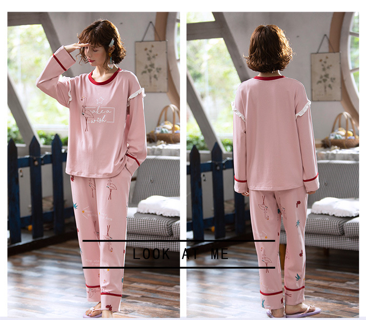 Algodão dos Desenhos Comprida + Calça Slpbely Feminino Pijamas Conjunto Nightwear Primavera Bonito Animados Manga Casual Casa Roupas 8 Conjuntos de pijama