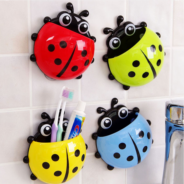 Lot De 2 Porte-Brosses à Dents Coccinelle - Avec Ventouse - Rouge Et Bleu - Pour Salle De Bain