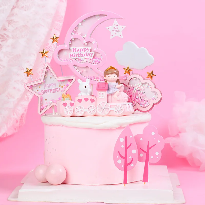 Hot Acrylic Cake Topper Diamond Pink Love Moon Star Collections DIY Cake Decors 