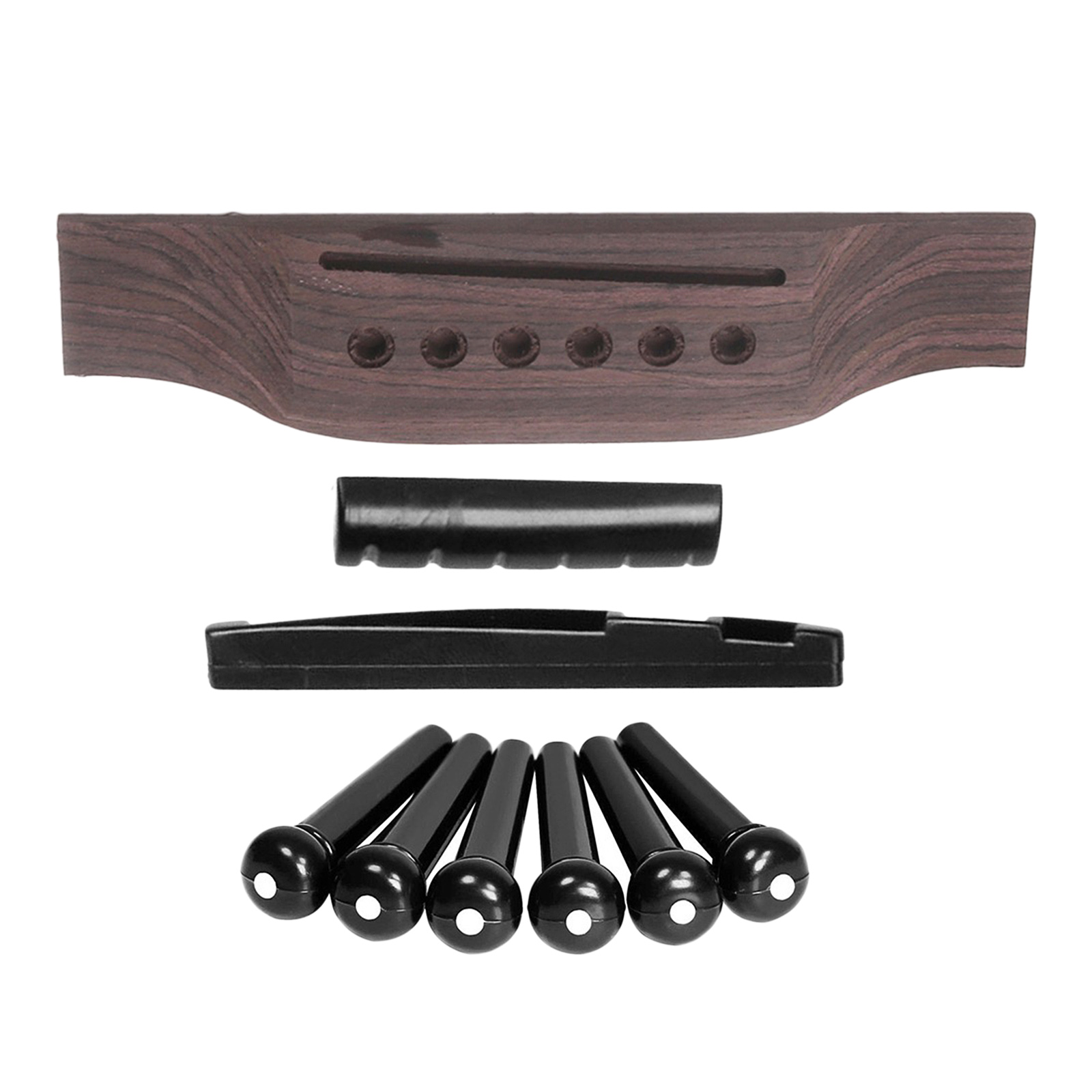 Acoustic Guitar Repairing Kit including 1 Wooden Guitar Bridge 6 Plastic Pins Pegs 1 Nut 1 Saddle for 6-string Guitars