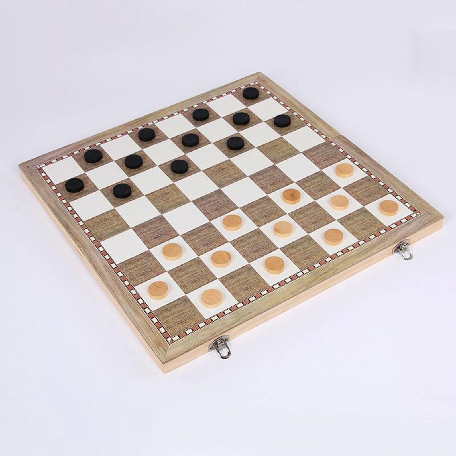 3-in-1 Wooden Folding Chess Board Game Travel Set for Kids Teens Adults,