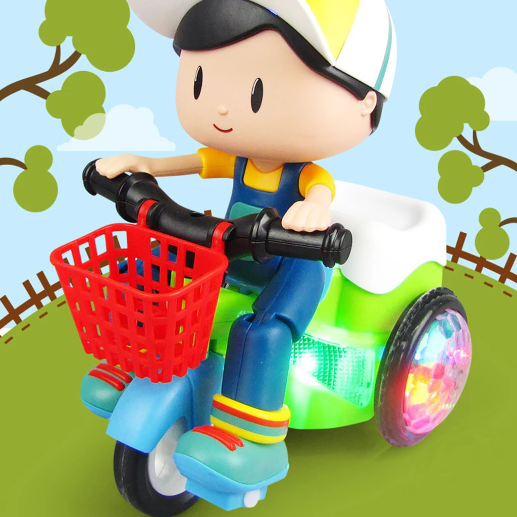 Cartoon Electronic Tricycle with LED Light Music Battery Operated Stunt Car 
