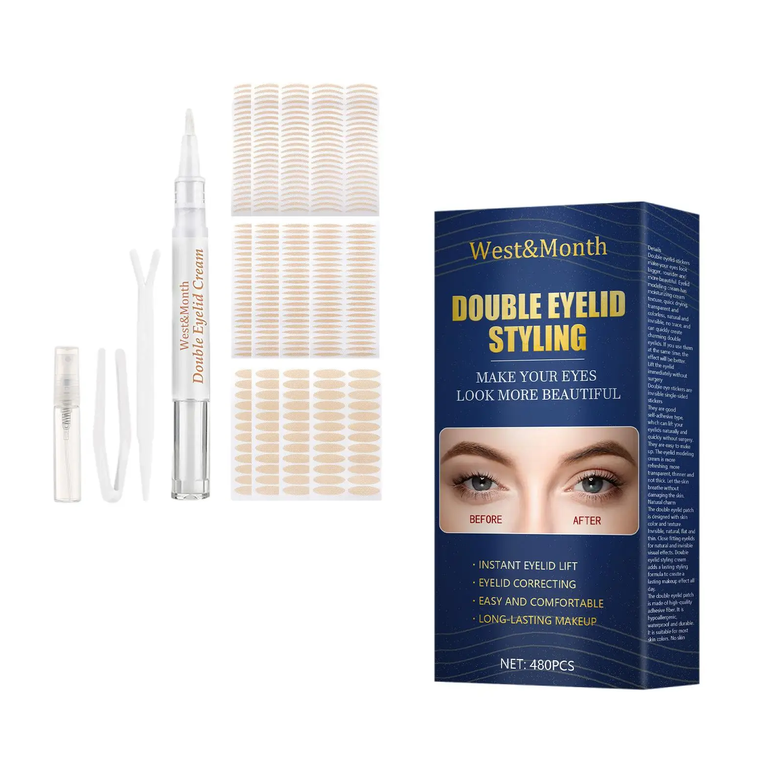 480Pcs Invisible Double Eyelid Tape Self-Adhesive Eye Lid Lift Strips for Hooded