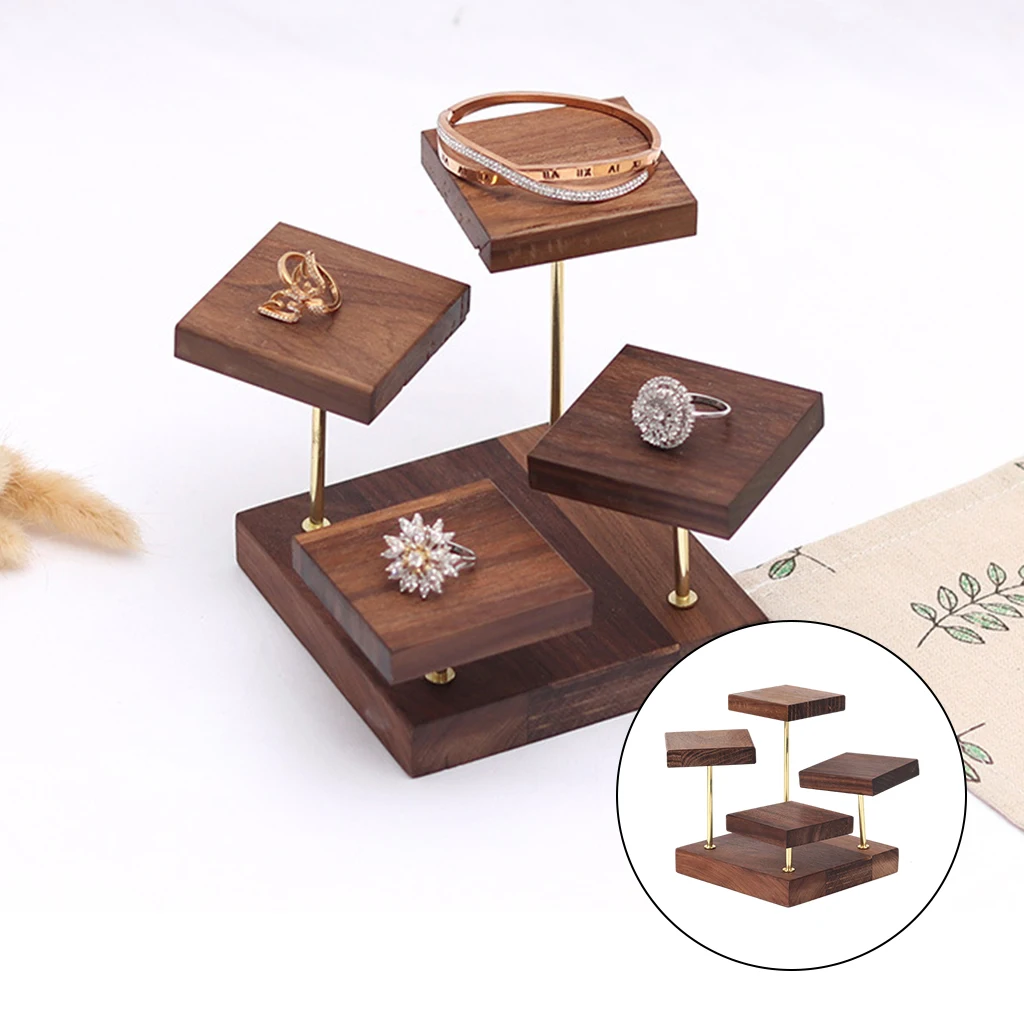 Versatile High-end Walnut Jewelry Display Stand Shelf Rotatable Photo Props for Rings Earring Storage Bracelets Pendant Necklace