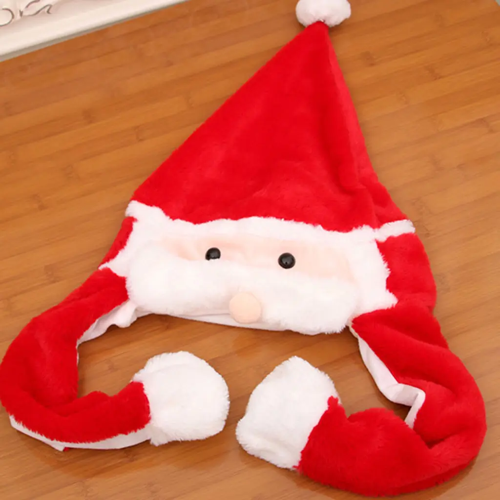 Plush Santa Claus Hat Funny with Moving Beards Glowing Christmas for Boys