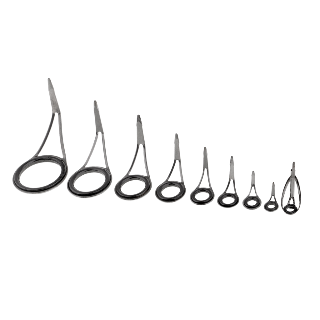 9Pcs Mixed Size Stainless Steel Fishing Rod Eyes Ceramic Ring Spinning Rod Guides Line Rings Fishing Rod Repair Kit Accessories