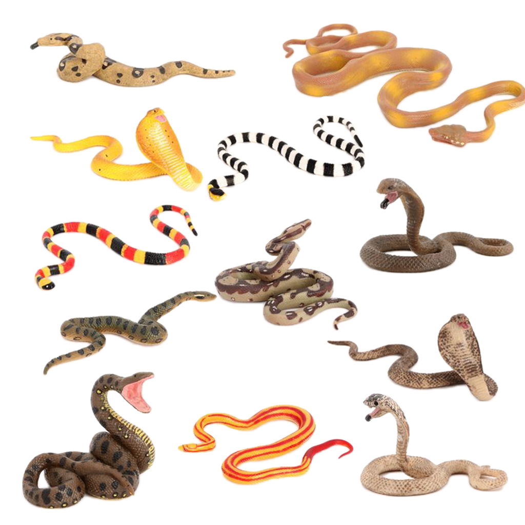 Plastic 12x Wildlife Snake Figurine Model Toys, Animal Figure Educational Toys for Kids Gift