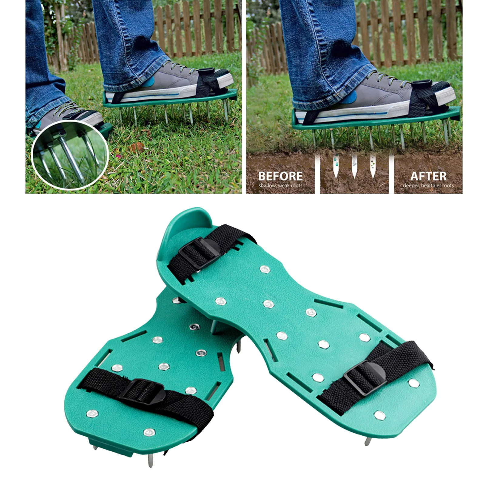 1 Pair Lawn Aerator Shoes Cultivator Yard Garden Ripper Grass Spikes Adjustable Straps Garden Supplies