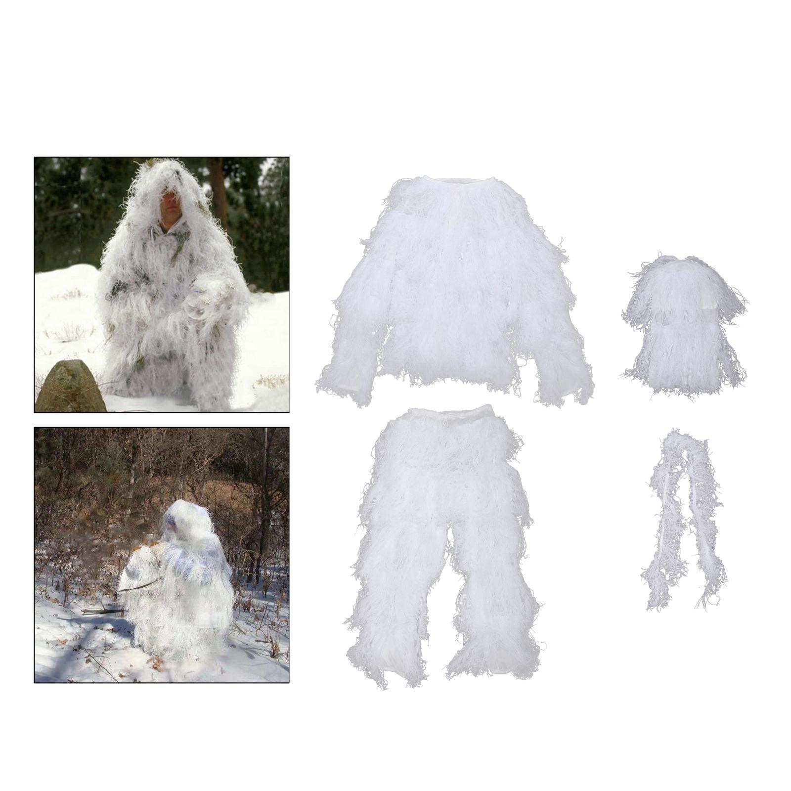 Snow Camo Winter Masking Suit Camouflage Clothing Jacket, Pants Hood Head Full Cover Wildlife Photography Party Clothes Set