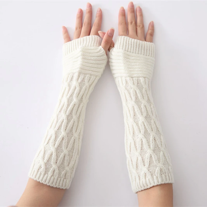 Winter Women Arm Warmer Knitted Sleeve Long Knitted Fingerless Gloves Casual Warm Soft Female Mittens Gloves