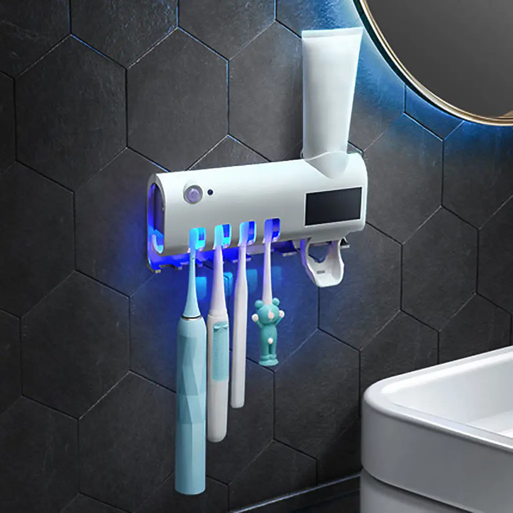 Home UV Toothbrush Sterilizer Toothpaste Dispenser Automatic Squeezers, Infrared Induction Disinfection