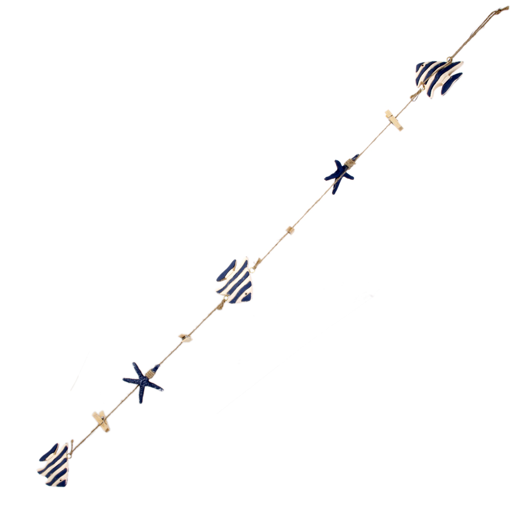 Generic String of ing Wooden Tropical Fish Starfish Photo Memo Clip Blue Stripe Home Bedroom Decoration Accessories