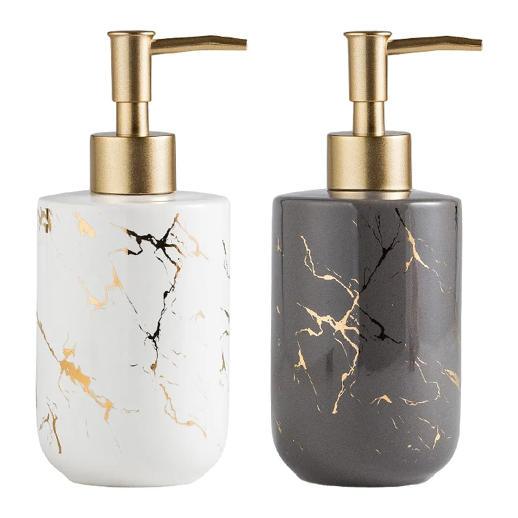 Empty Refillable Hand Ceramic Soap Dispenser Lotion Bottle 300ml Marble Texture Liquid Soap Shampoo Gel Pump Bottle Countertop