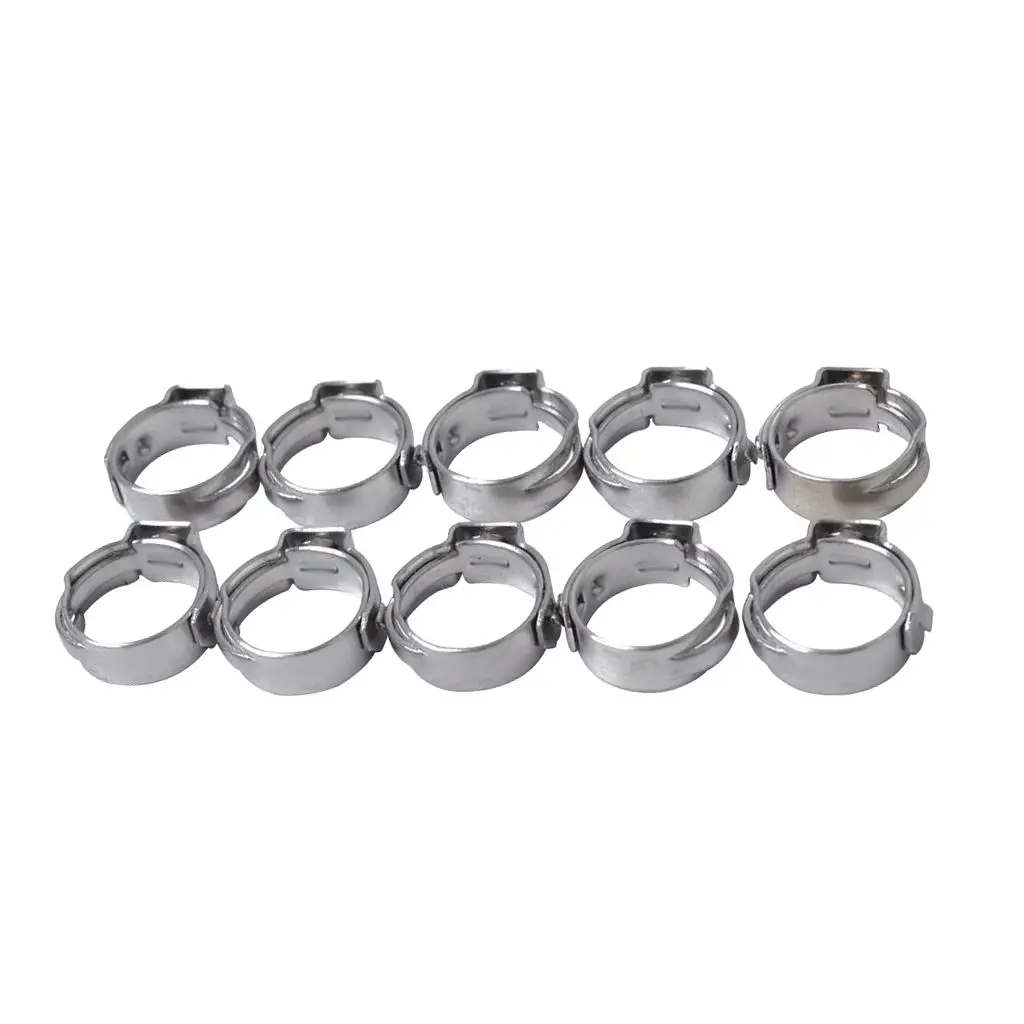 10 Pieces Stainless Steel Single Ear Hose Clamp O Clips 8.8-10.5mm