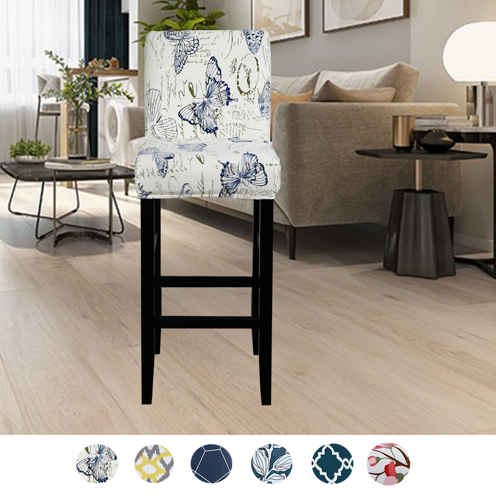 Stretch Printing Low Back Chair Cover Removable Barstool Protector Counter Height Chairs Covers Protector Home Flexible
