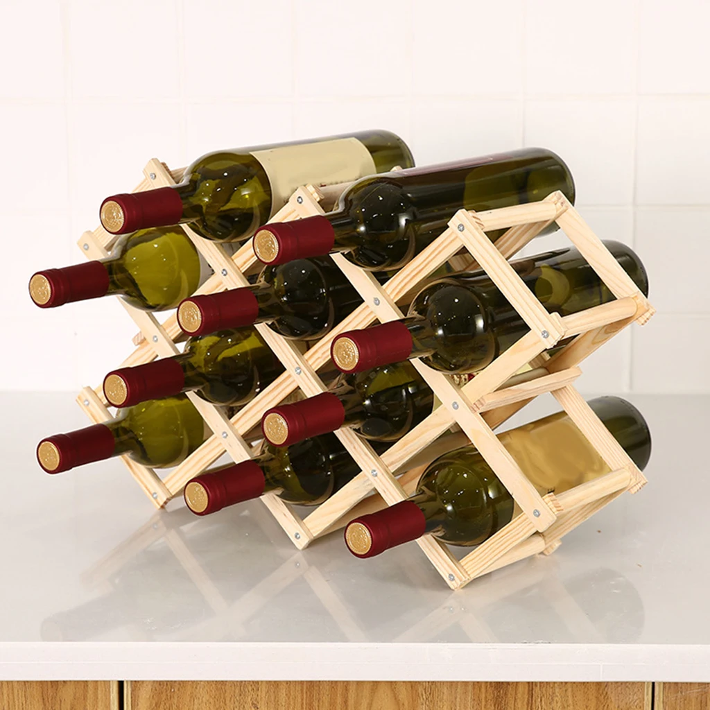 Folding Wood Wine Rack Display Table Bottle Storage for Countertop Kitchen
