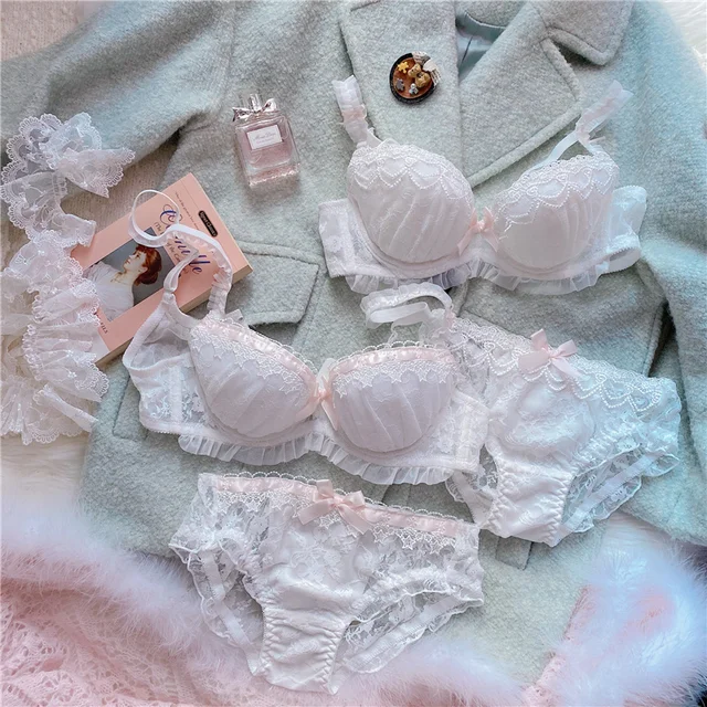 Buy SECRET DESIRE Womens Push Up Bra Panty Set Lace Embroidery Cute Lingerie  Bra Panties Pink 80B at