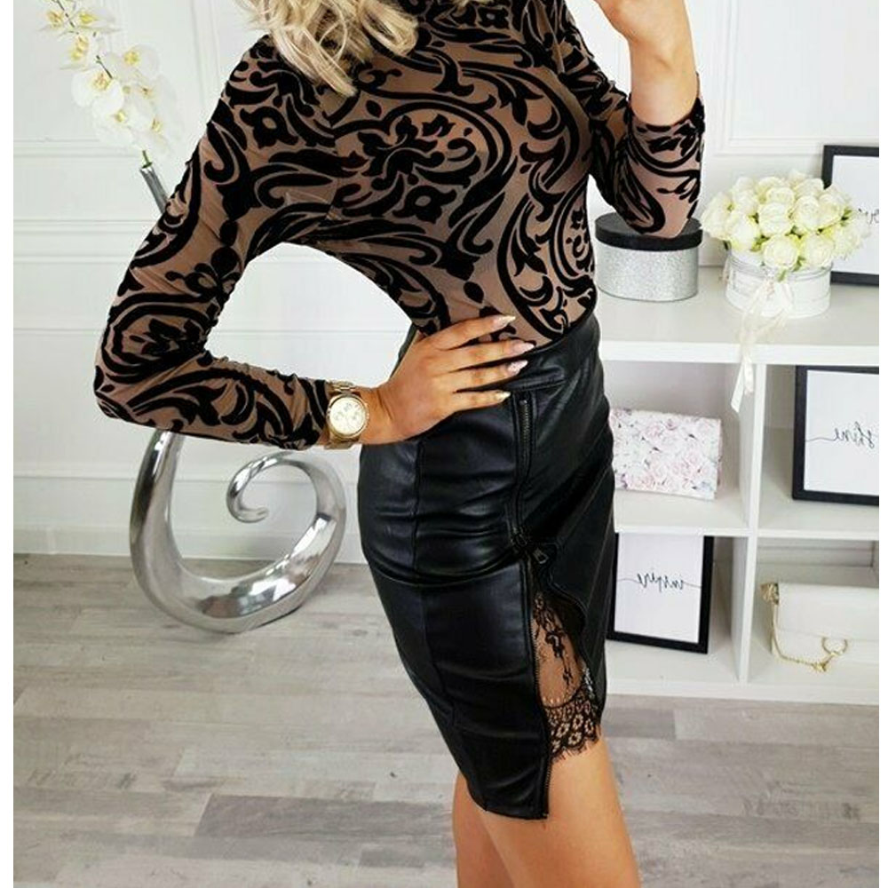 Title 17, Asymmetrical Black Vegan Leather Women Skirt Se...